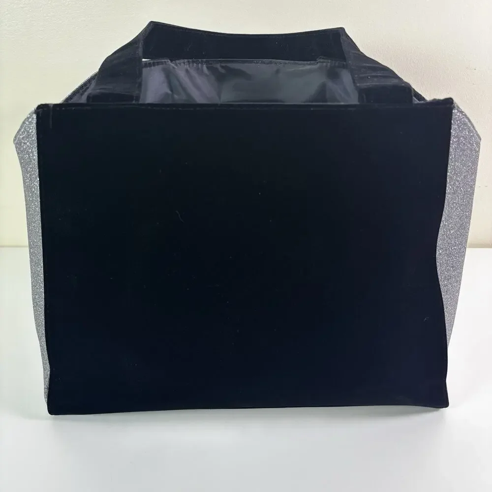 Jimmy Choo Parfums Tote Bag Black Velvet Silver Glitter Gift Bag Shoulder Strap